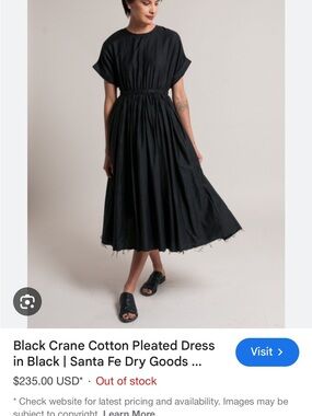 Black Crane Cotton Pleated Midi Dress in Navy Size 4